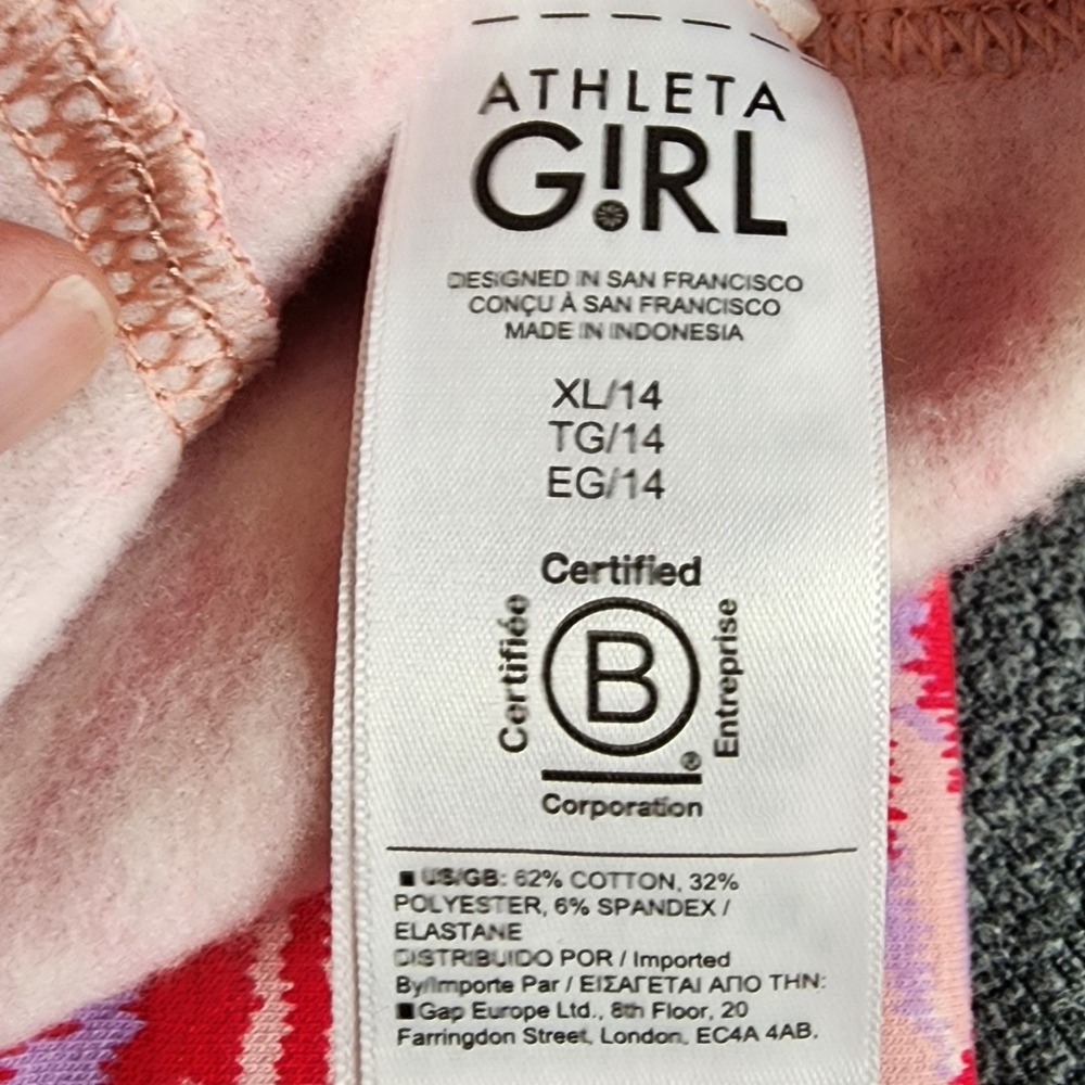 Athleta Girl Retroactive Oversized Hoodie‎ Pink Purple Ikat Fleece XL 14 NWT - Picture 10 of 11